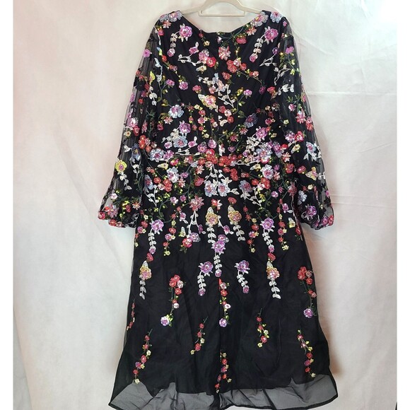 New Mac Duggal 20474 Black Sequin/Embroidered  Embellished A Line Dress (22W) - Picture 7 of 16